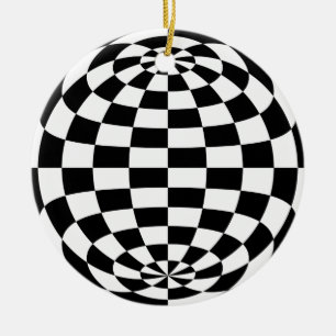 Optical Illusion Round checkers Black White Ceramic Ornament