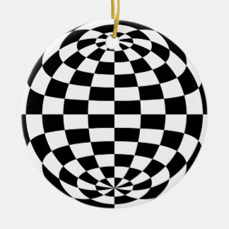Optical Illusion Round checkers Black White Ceramic Ornament