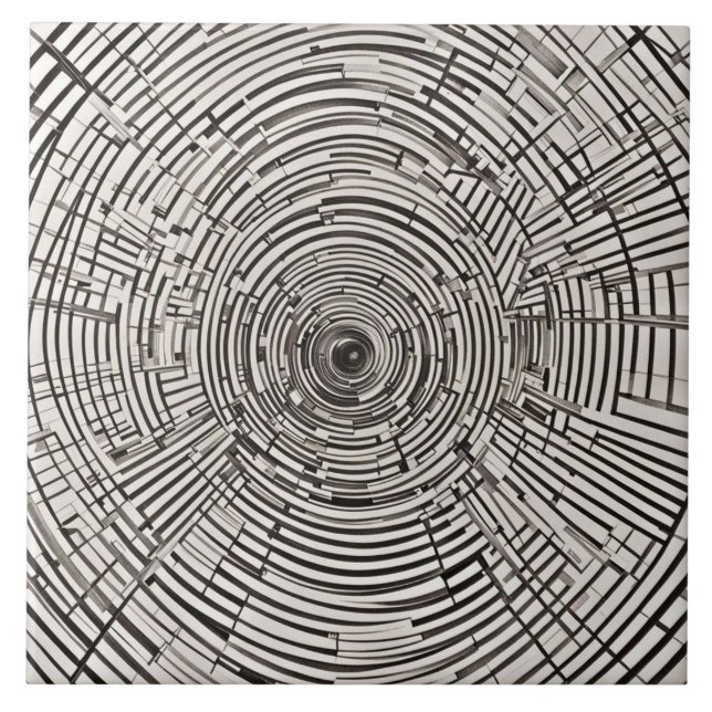 Optical Illusion, Spiral, Atomic Era lines Tile (Front)
