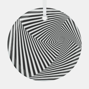 Optical Illusion: Striped Geometric Abstract. Glass Ornament