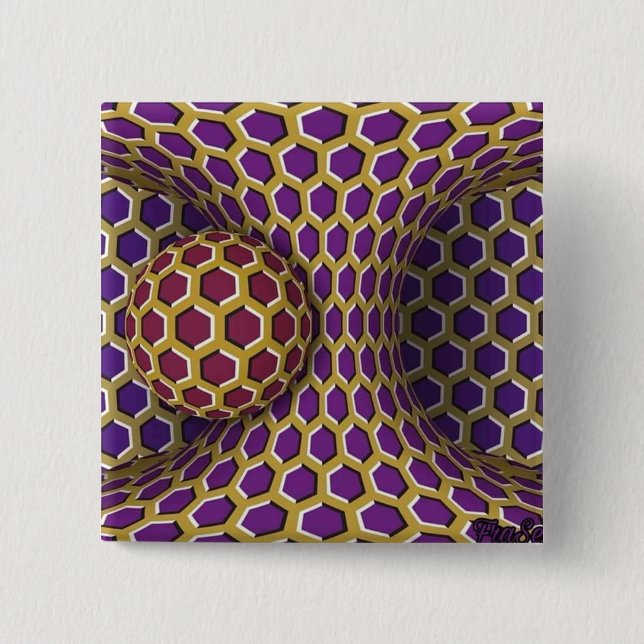 Optical Illusion Trick Drawing Rotation Turning 2 Inch Square Button (Front)