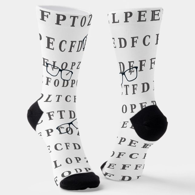 Optician Eye Test Chart and Specs  Socks (Angled)