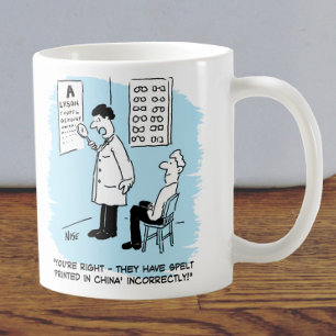 Optician giving an eye-test coffee mug