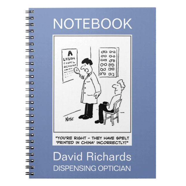 Optician giving an eye-test notebook (Front)