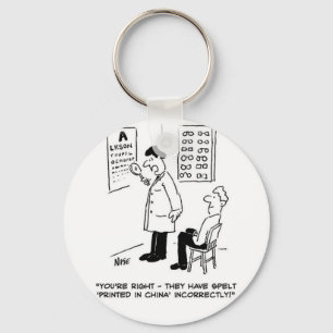 Optician giving an Eye-Test with Wall Chart. Funny Keychain