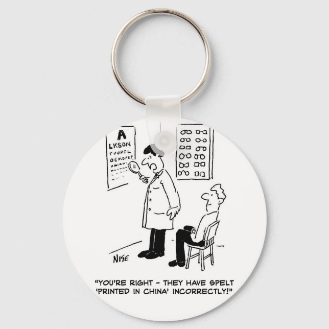 Optician giving an Eye-Test with Wall Chart. Funny Keychain (Front)