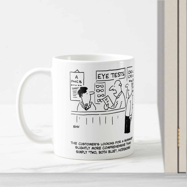 Optician Giving an Over Simplistic Eye-Test Coffee Mug (Creator Uploaded)
