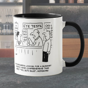 Optician Giving an Over Simplistic Eye-Test Mug