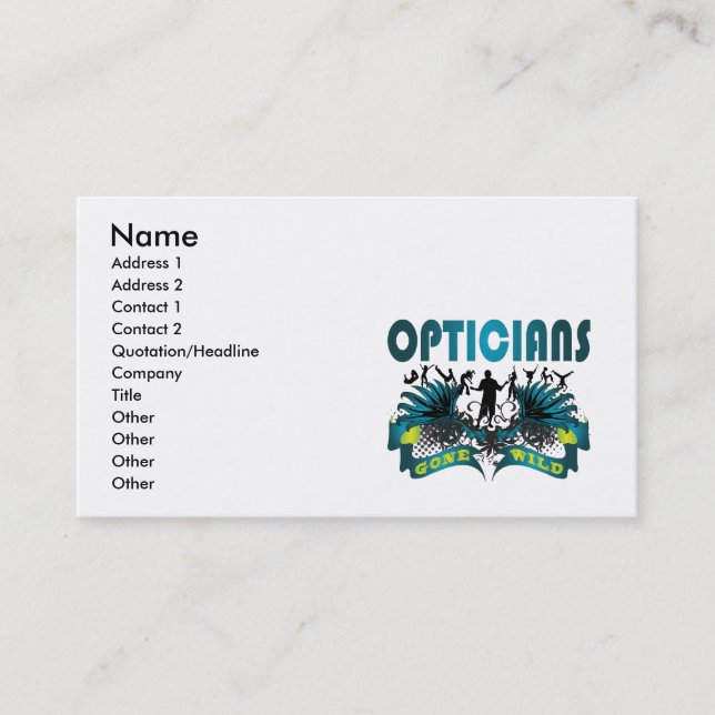 Opticians Gone Wild Business Card (Front)