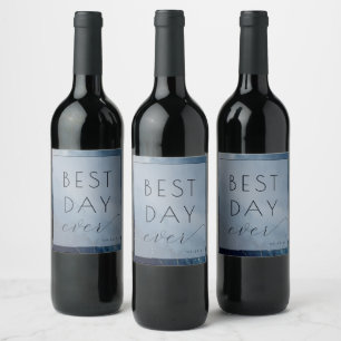 Optimistic Blue Abstract Waves Wine Label