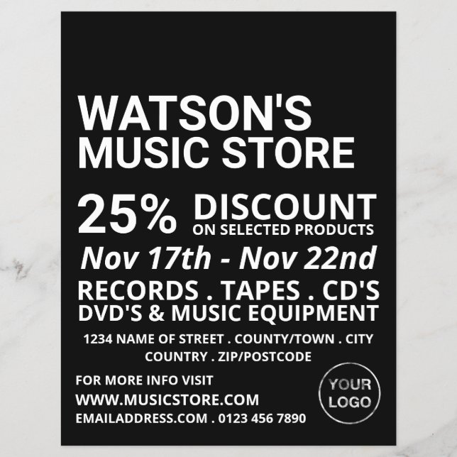 Optional Logo, Music Store Advertising Flyer (Front)