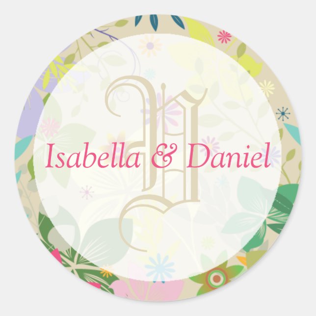 Optional Text Colours To Customize Monogram Sticke Classic Round Sticker (Front)