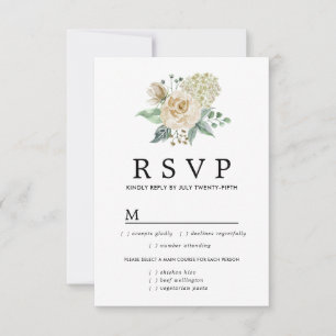 Options de repas de la carte RSVP Rose blanche