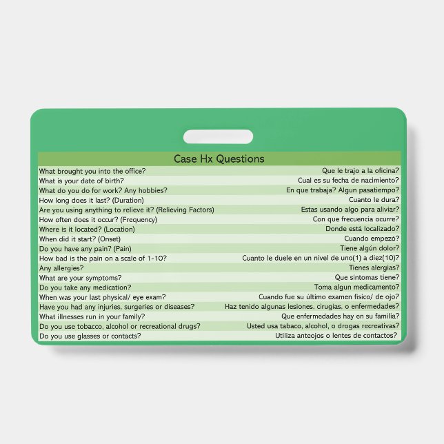 Optométrie Badges Médicales Espagnols (Face)