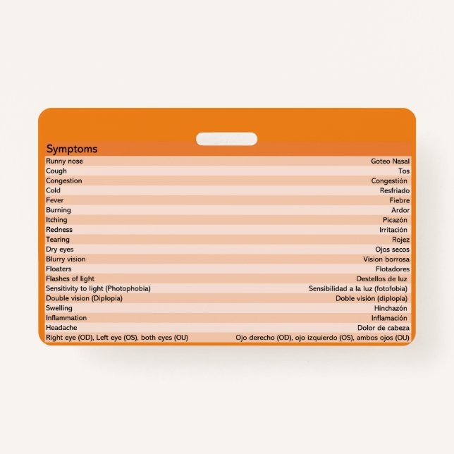 Optométrie Badges Médicales Espagnols (Dos)