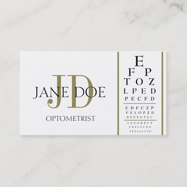 Optometrist Chart White/Gold Stripes Business Card (Front)
