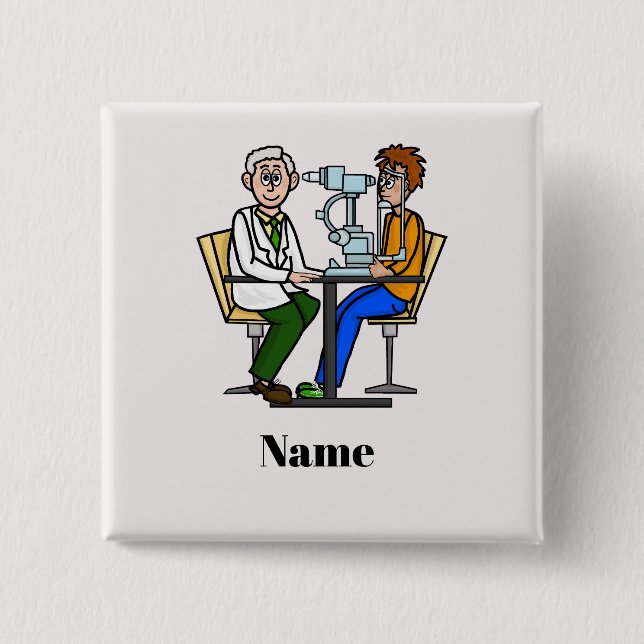 Optometrist Examining Patient Name Button (Front)