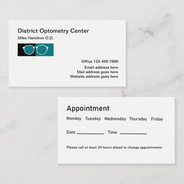 Optometrist Eye Doctor Appointment  Business Card (Front/Back)