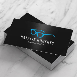 Optometrist Eye Doctor Blue Glasses Modern Black Business Card