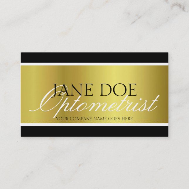 Optometrist Gold Metallic Script Business Card (Front)