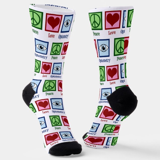 Optometrist Peace Love Optometry Eye Doctor Card Socks (Angled)