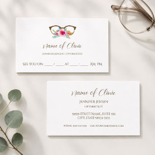 Optometry Reminder Floral Brown Watercolor Glasses Appointment Card