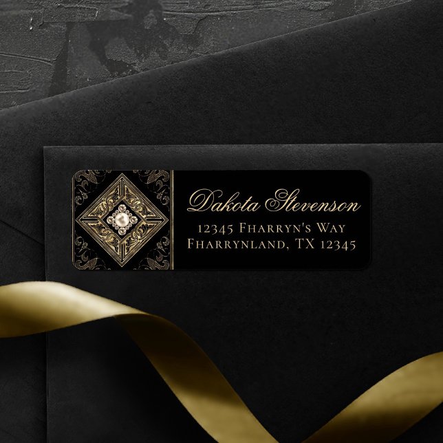 Opulence ornée | Adresse de bijoux Noir et Or (Créateur téléchargé)