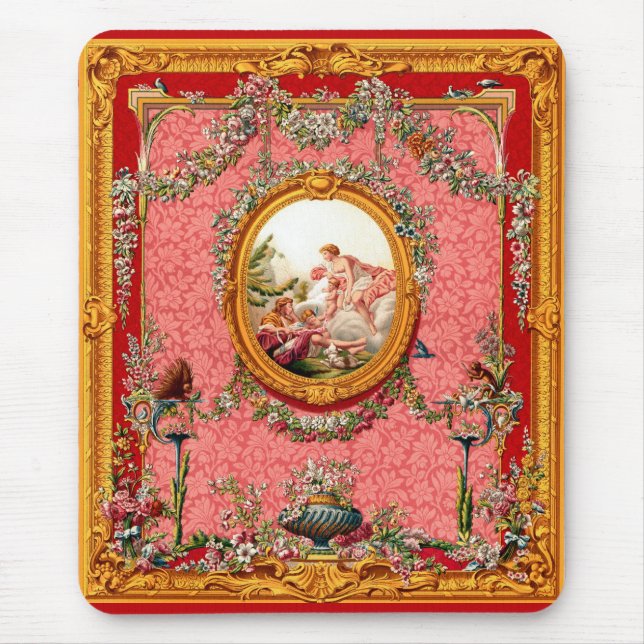 opulent 18th century baroque print happy family mouse pad (Front)
