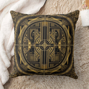 Opulent Art Deco Geometric Symmetry, Vintage 1920s Throw Pillow