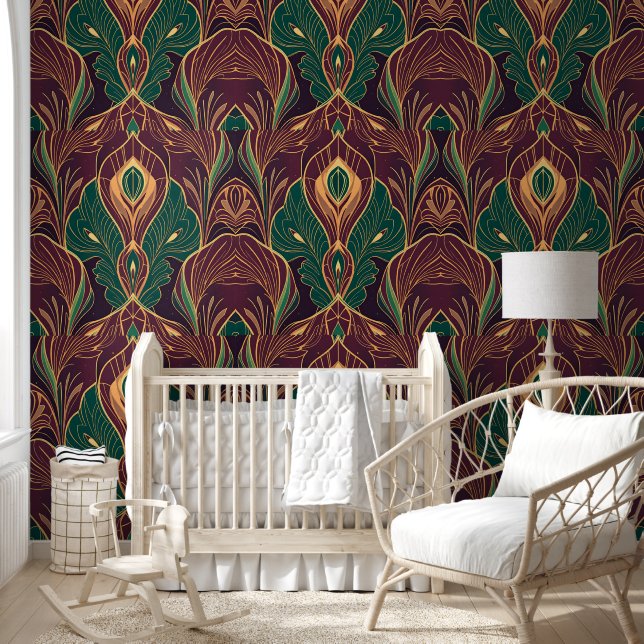Opulent Art Deco Peacock Feather Wallpaper  (Kids)