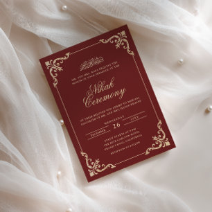 Opulent Baroque Frame Gold Burgundy Nikah Ceremony Invitation