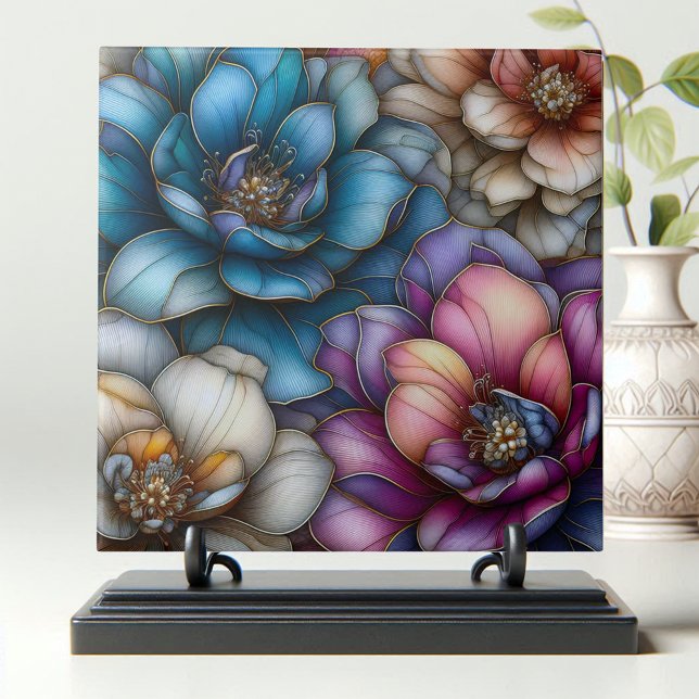 Opulent Blossoms with Shimmering Gold Accents Tile (Creator Uploaded)