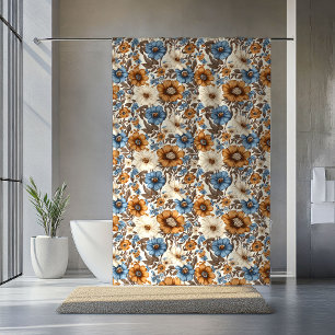 Opulent Blue Ivory Floral Boho Powder Blue Shower