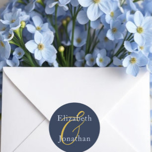 Opulent Blue Wedding Classic Round Sticker