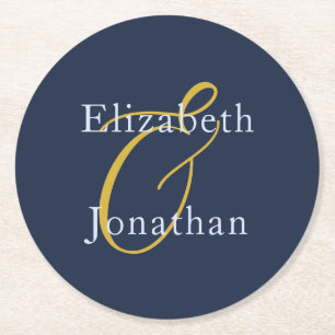 Opulent Blue Wedding Round Paper Coaster