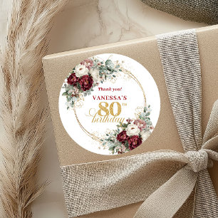 Opulent Blush Burgundy 80th Birthday Stickers