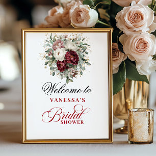 Opulent Blush Burgundy Bridal Shower Welcome Sign