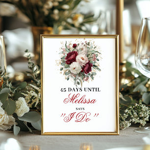 Opulent Blush Burgundy Countdown Sign Decor