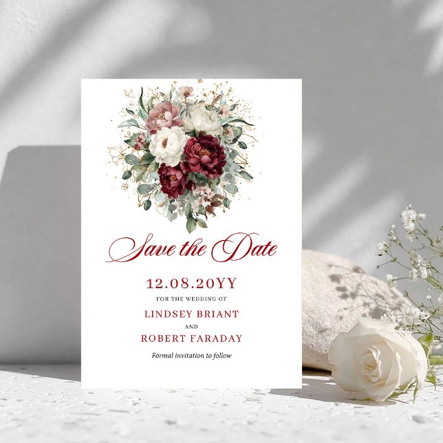 Opulent Blush Burgundy Floral Save The Date (Opulent Blush Burgundy Floral Save The Date)