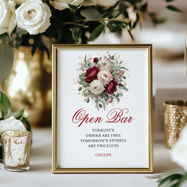 Opulent Blush Burgundy Open Bar Wedding Sign (Opulent Blush Burgundy Open Bar Wedding Sign)