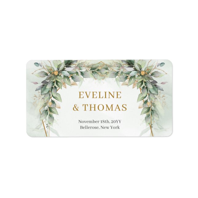 Opulent chic greenery foliage gold frame wedding label (Front)