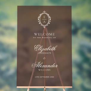 Opulent Crest Brown Old Money Wedding Welcome Acrylic Sign