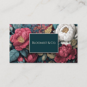 Opulent Dark Botanical Crimson White Peony Vintage Business Card