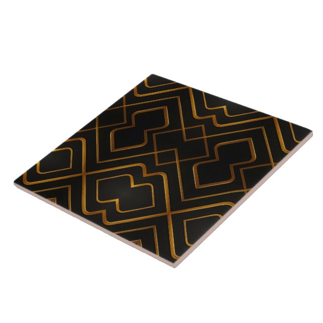 Opulent Deco Grid Full Liquid Gold Black Monochrom Tile (Side)