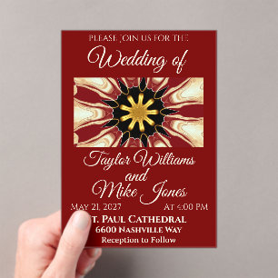 Opulent Deep Crimson Starburst Design   High-End M Acrylic Invitations