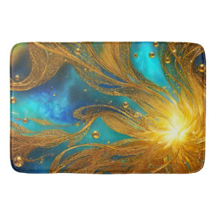 Opulent Elegant Blue Gold Burst Large Bath Mat