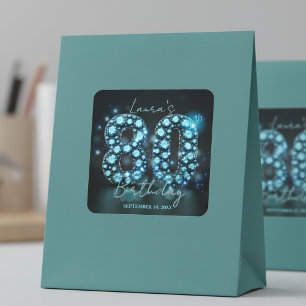 Opulent Elegant Teal Blue Diamonds 80th Birthday Square Sticker