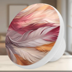 Opulent Feathers: Luxurious Beige, Taupe, Pinks Ceramic Knob