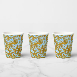 Opulent Fusion: Teal and Gold Marble Print, Paper Cups