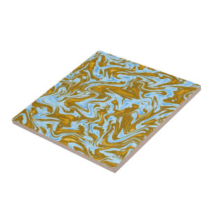 Opulent Fusion: Teal and Gold Marble Print, Tile